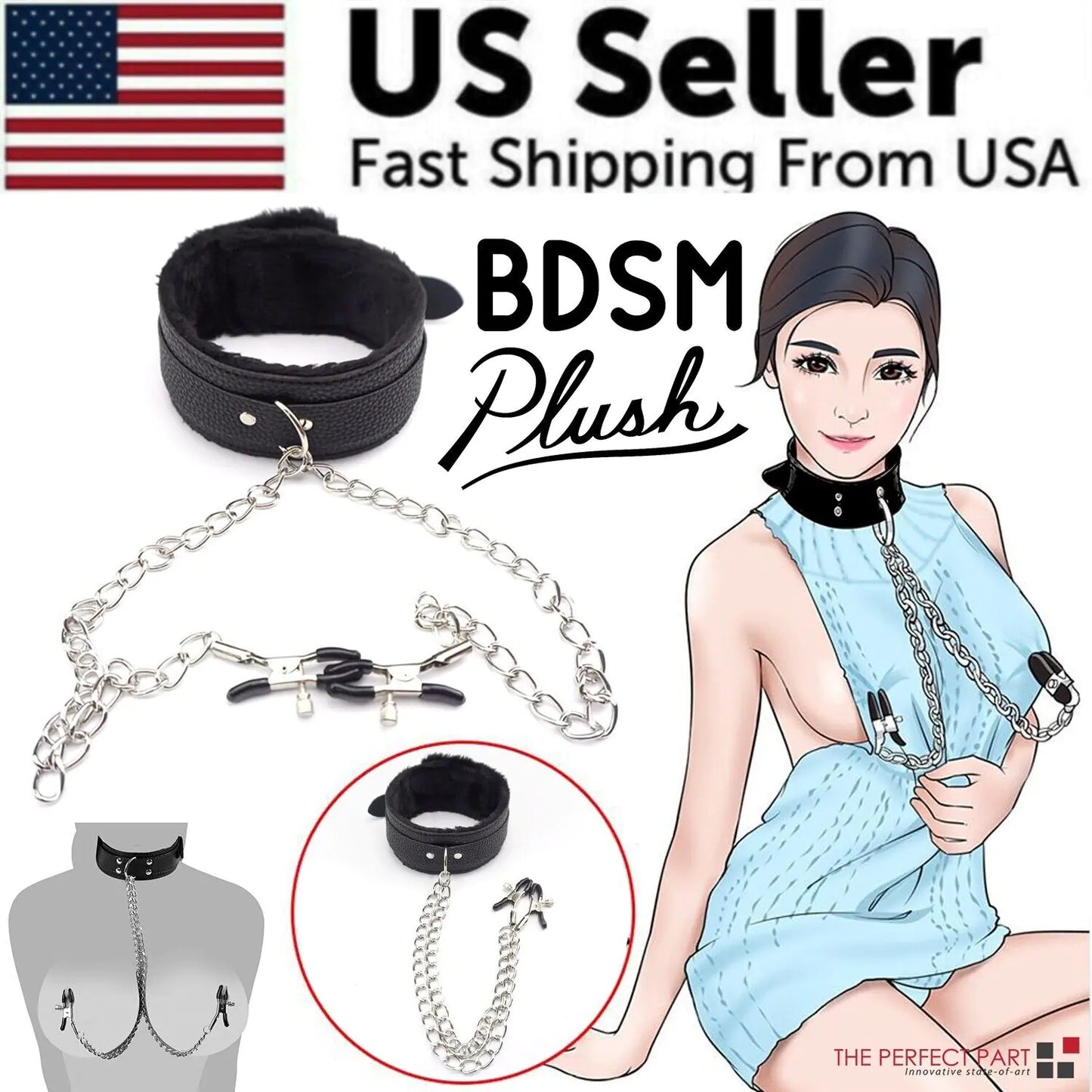 PU Leather Collar With Nipple Clamps SM Bondage Play Sex Toys For Couples BDSM