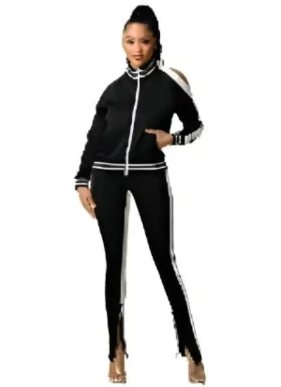 Two Pieces Design Tracksuit Zipper Top Sport Suit