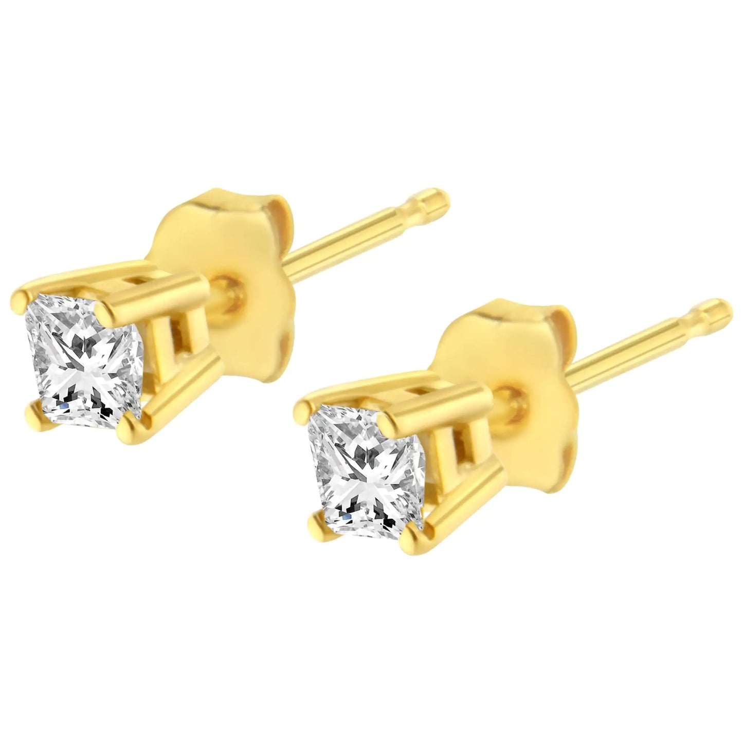 IGI Certified 1/2 Cttw Princess-Cut Square Diamond 4-Prong Solitaire Stud Earrings in 14K Yellow Gold (I-J Color, SI1-SI2 Clarity)