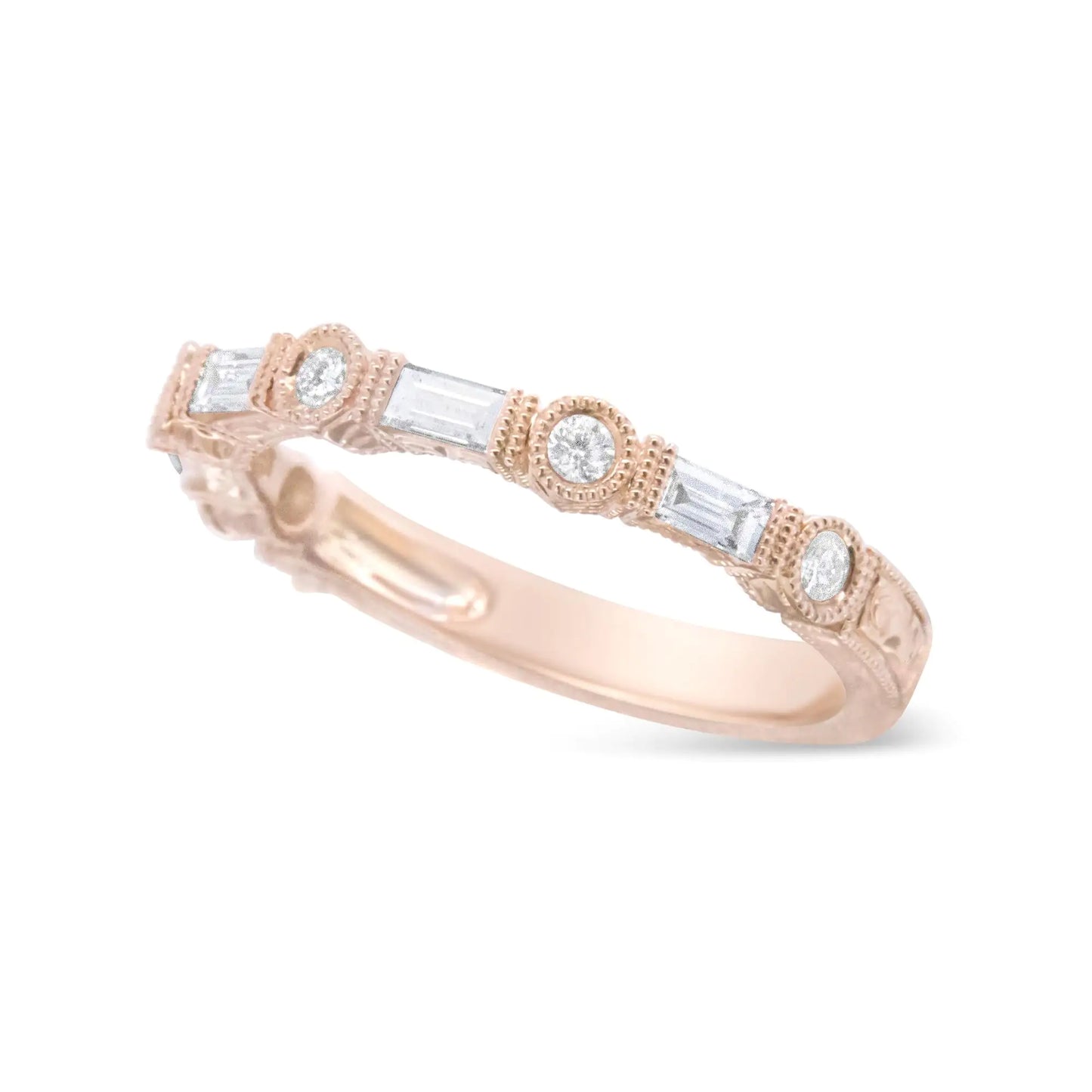 14K Rose Gold 3/8 Cttw Baguette and Round Diamond Bridal Band - (H-I Color, VS1-VS2 Clarity)