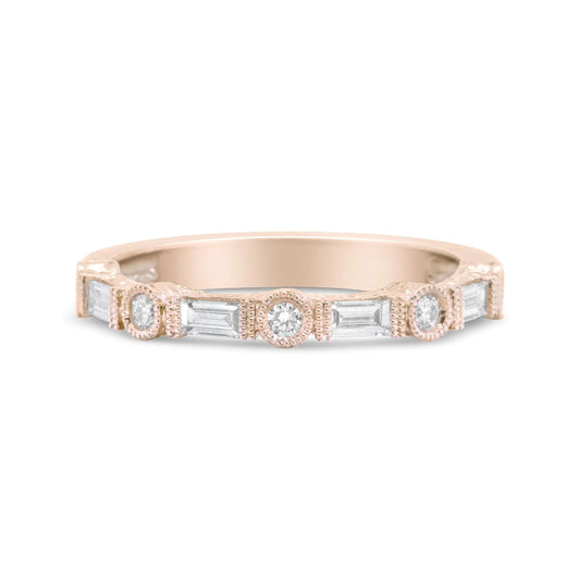 14K Rose Gold 3/8 Cttw Baguette and Round Diamond Bridal Band - (H-I Color, VS1-VS2 Clarity)