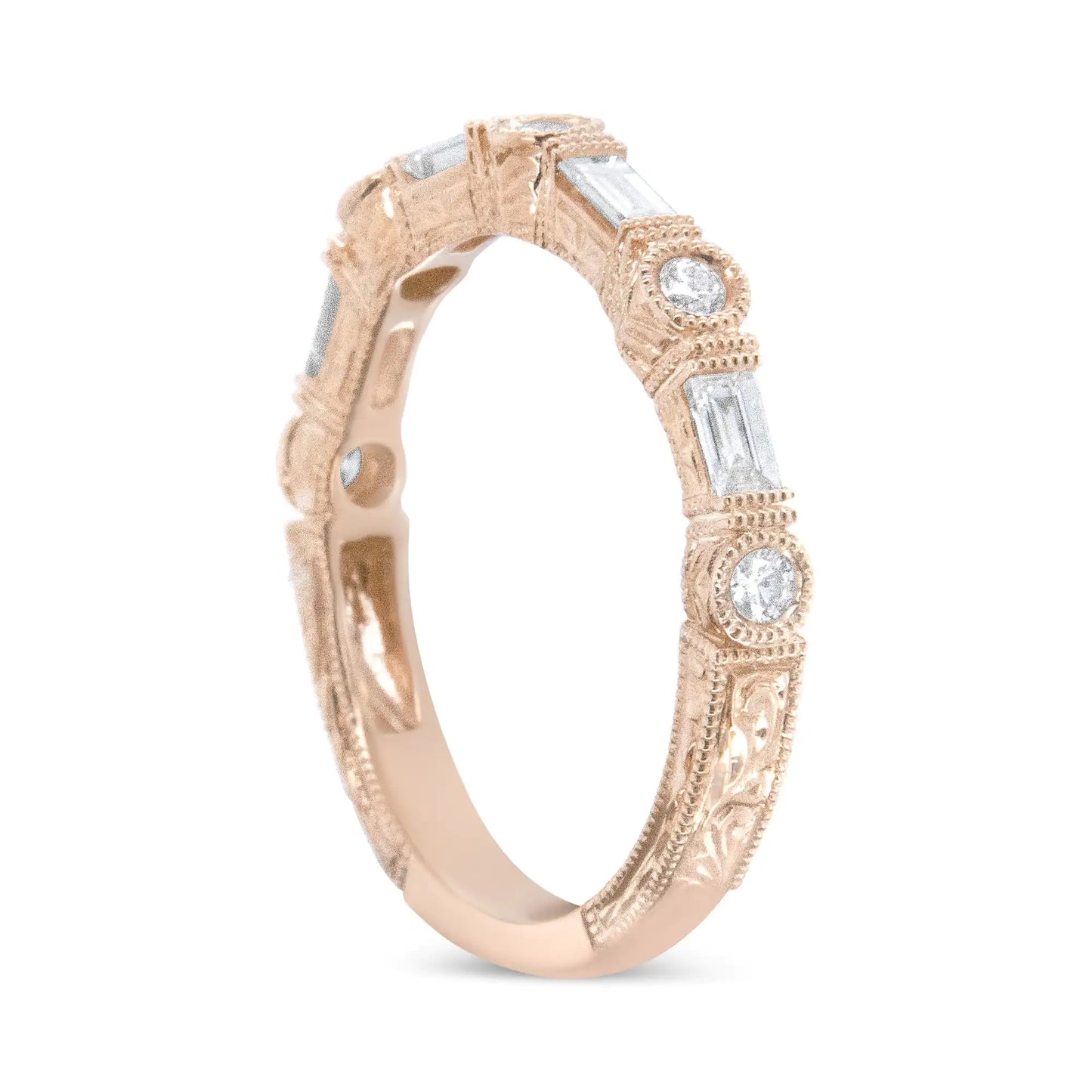 14K Rose Gold 3/8 Cttw Baguette and Round Diamond Bridal Band - (H-I Color, VS1-VS2 Clarity)